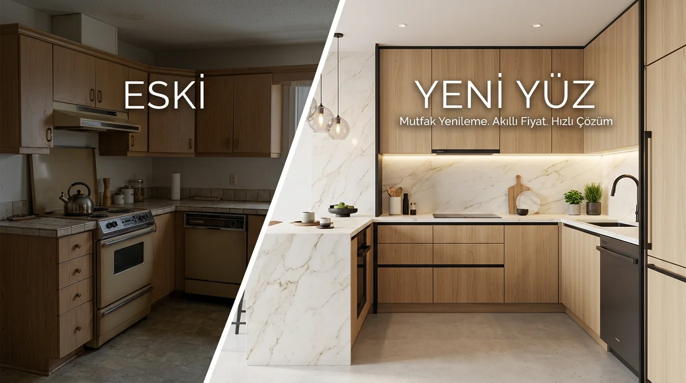 Mutfak kapak yenileme öncesi ve sonrası